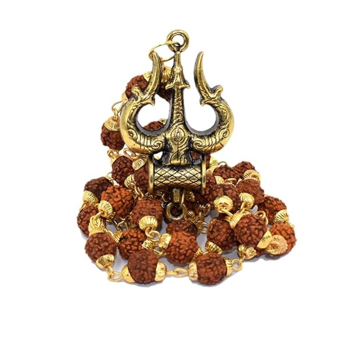 Gold Plated Rudraksha OM Shiva Trishool Necklace