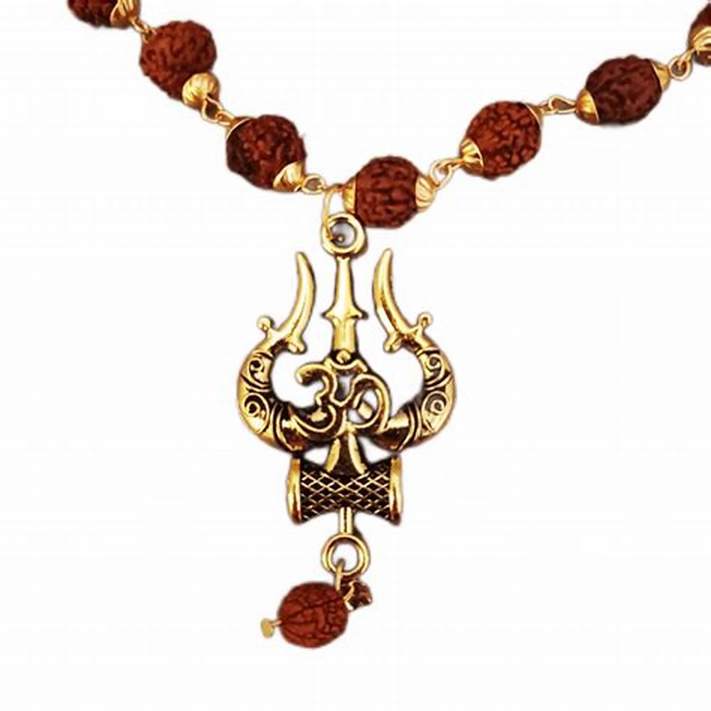 Gold Plated Rudraksha OM Shiva Trishool Necklace