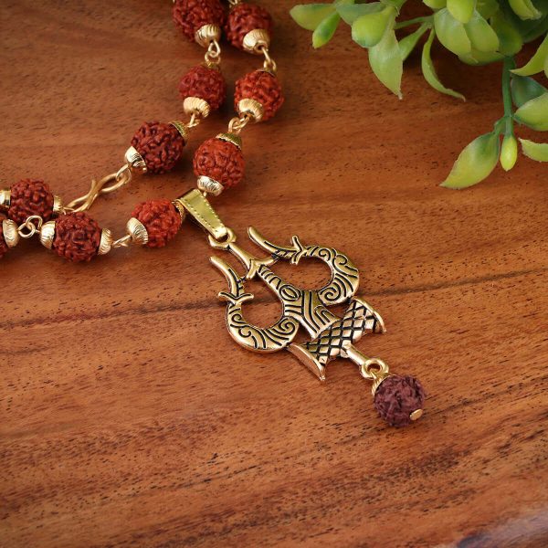 Gold Plated Rudraksha OM Shiva Trishool Necklace